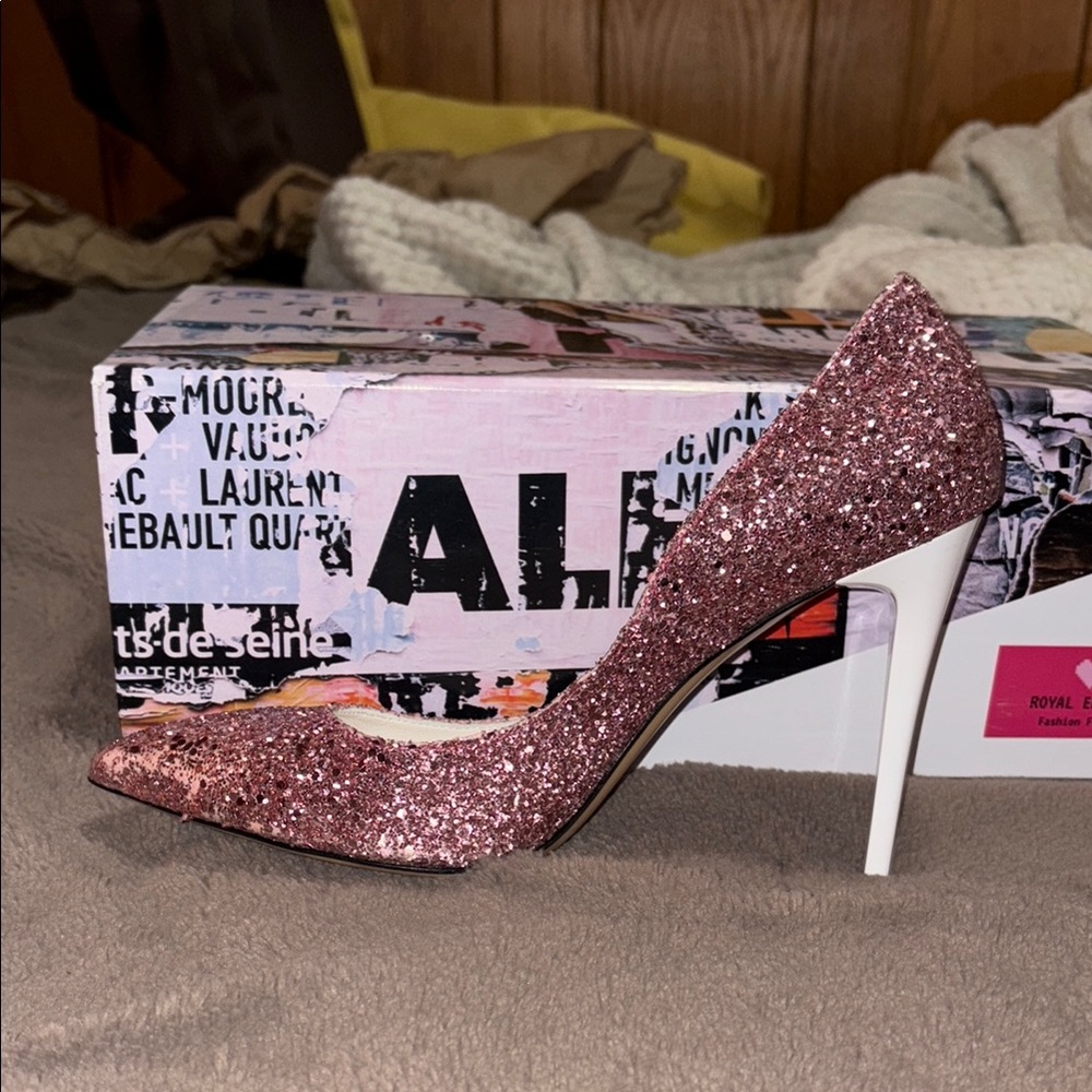 Aldo Pink and White Glitter Heels